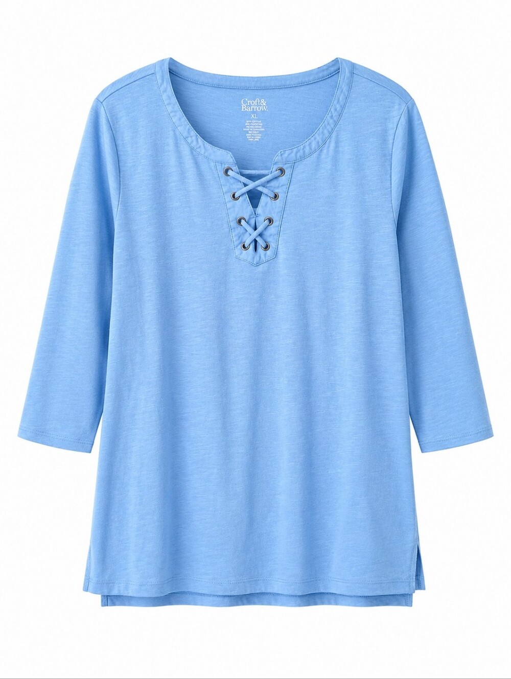 Croft & Barrow Blue Lace-Up Shirttail Hem Blouse 3/4 Sleeve Size XL